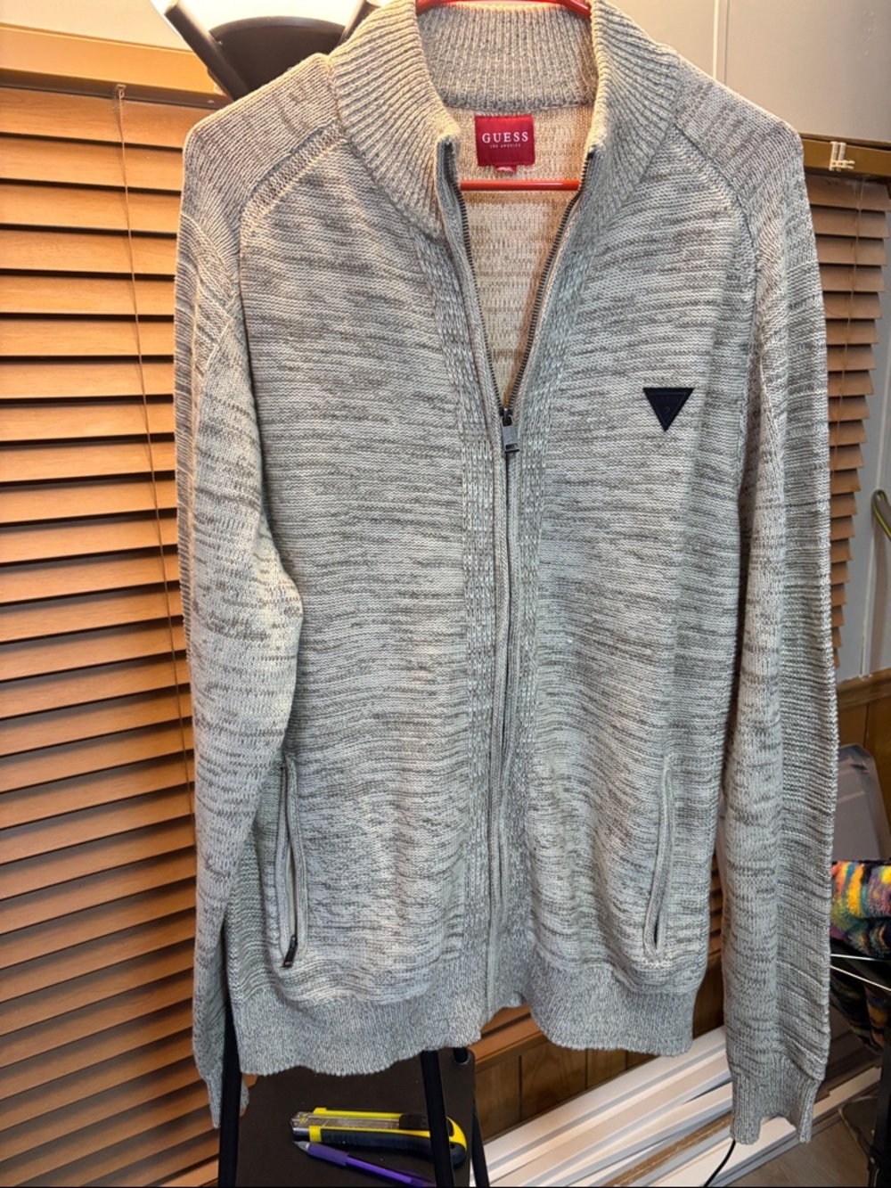 GUESS Men’s Cream Full-Zip Knit Sweater
